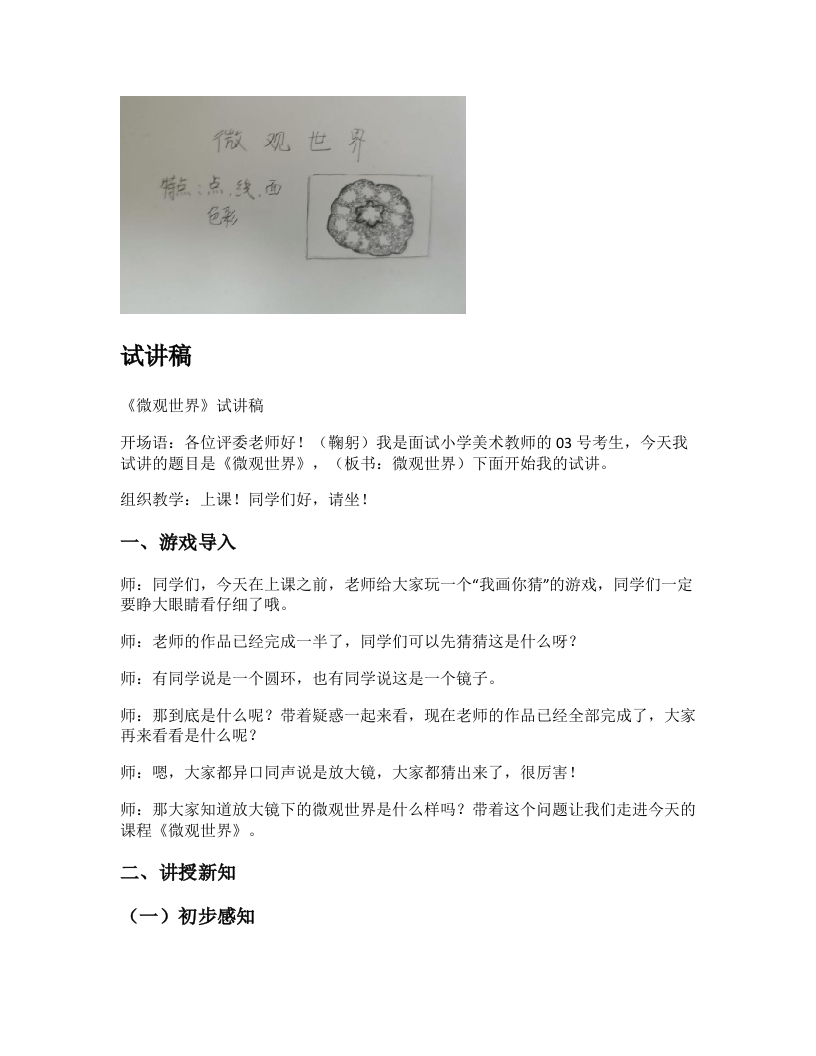 人教版小学美术试讲稿《微观世界》
