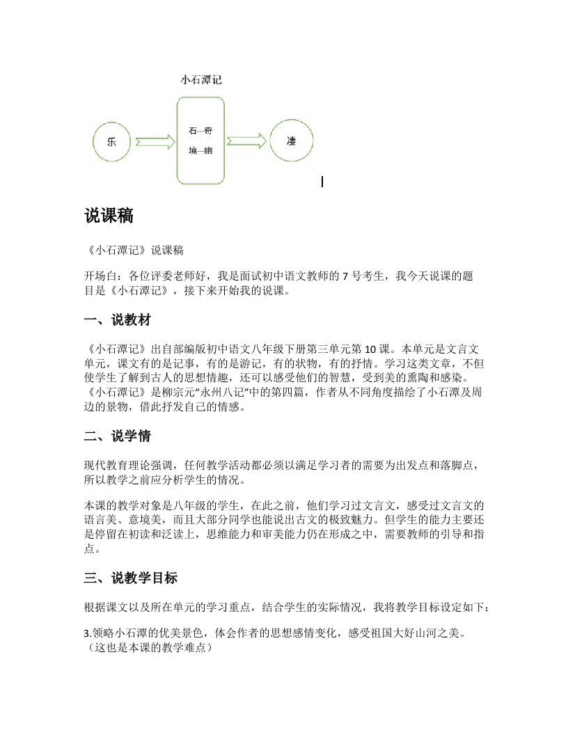 初中语文说课稿《小石潭记》