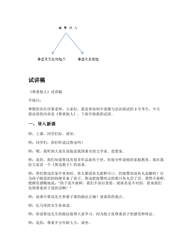 初中道法试讲稿《尊重他人》