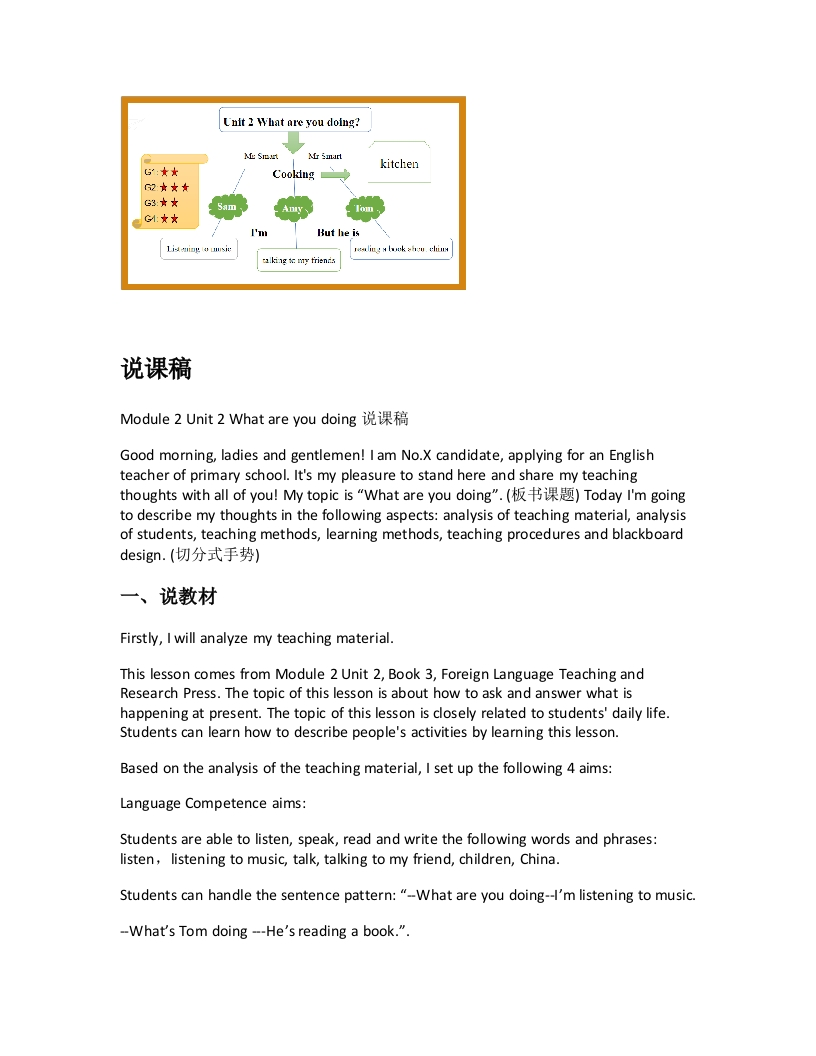 外研社版小学英语说课稿《Module2Unit2Whatareyoudoing说课稿》-考神资料苑