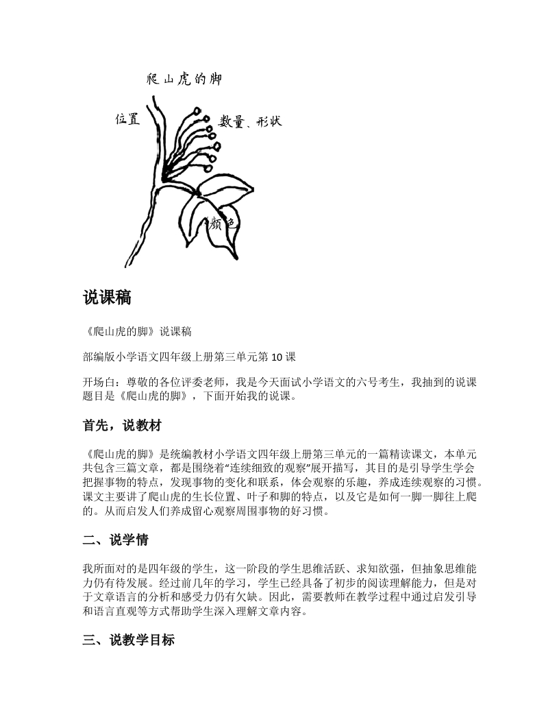 小学语文说课稿《爬山虎的脚》新课标-考神资料苑