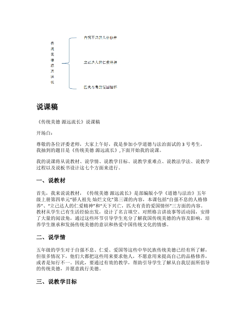 小学道法说课稿《传统美德源远流长》