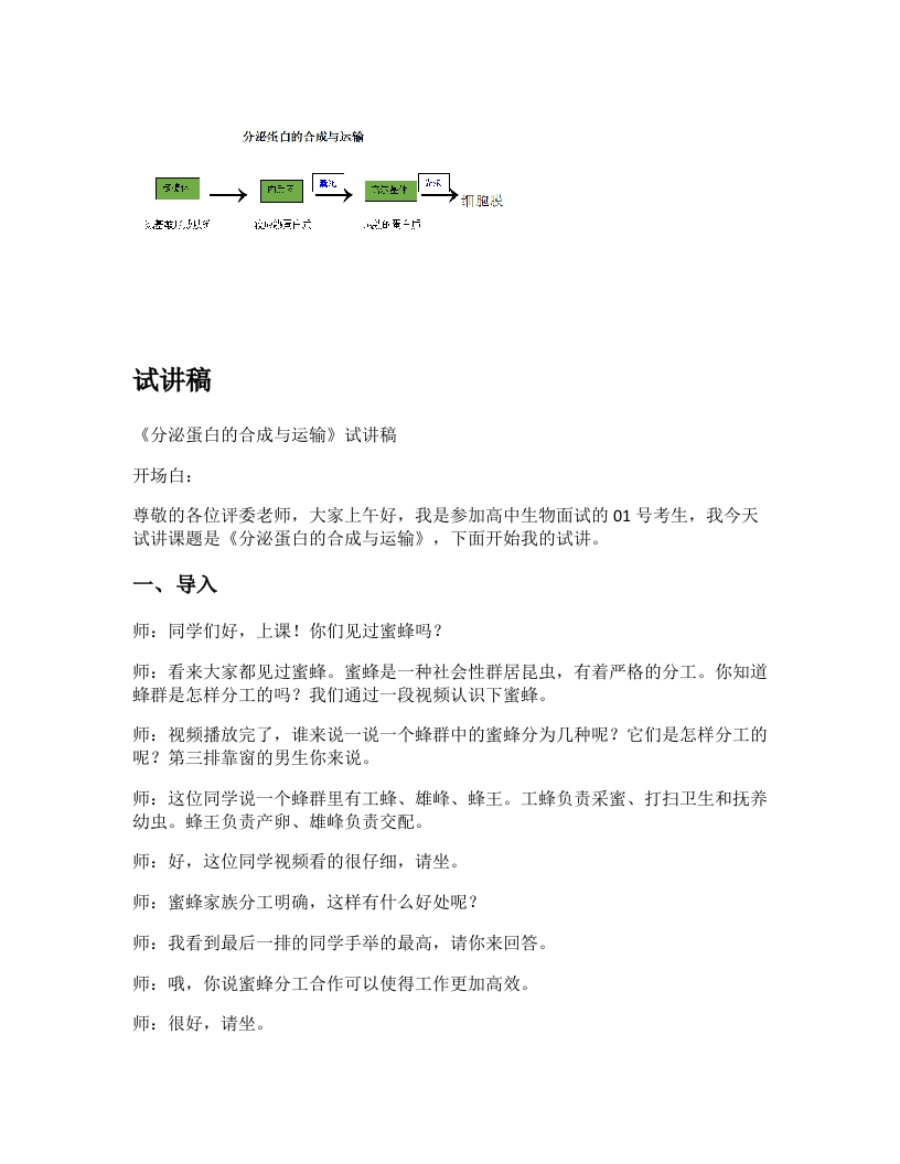 高中生物试讲稿《分泌蛋白的合成与运输》