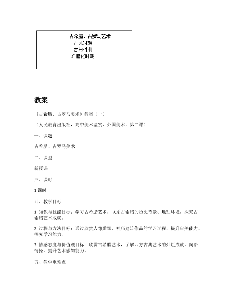 高中美术试讲稿《理想与典范——古希腊与古罗马美术》（一）