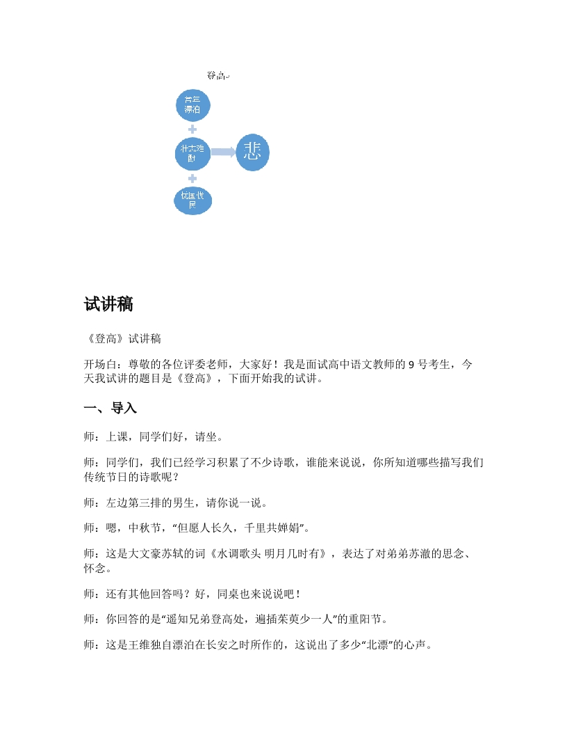高中语文试讲逐字稿《登高》